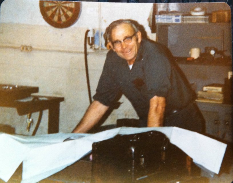 Andy Corell working at his other job — as a machinist. Circa 1975. (Photo by Jeff Ellinger)